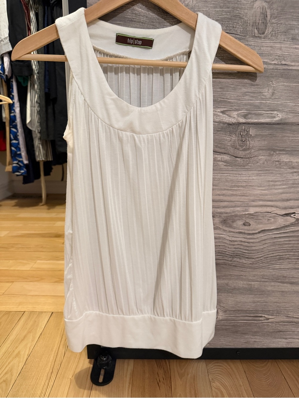 White Pleated Scoop Neck Tank Top